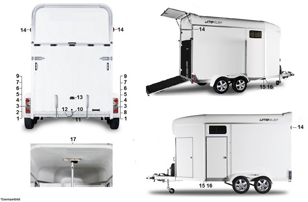 Elsystem, belysning, reflexer Släpvagn stål  t.o.m. 1997